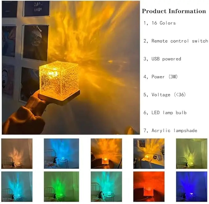 Wave Lamp, Wave Light Cube, Aurora Glow Lamp Crystal Night Light, Romantic Lamp for Room Decor, LED Wave Lights, Room Decor for Kids 19357