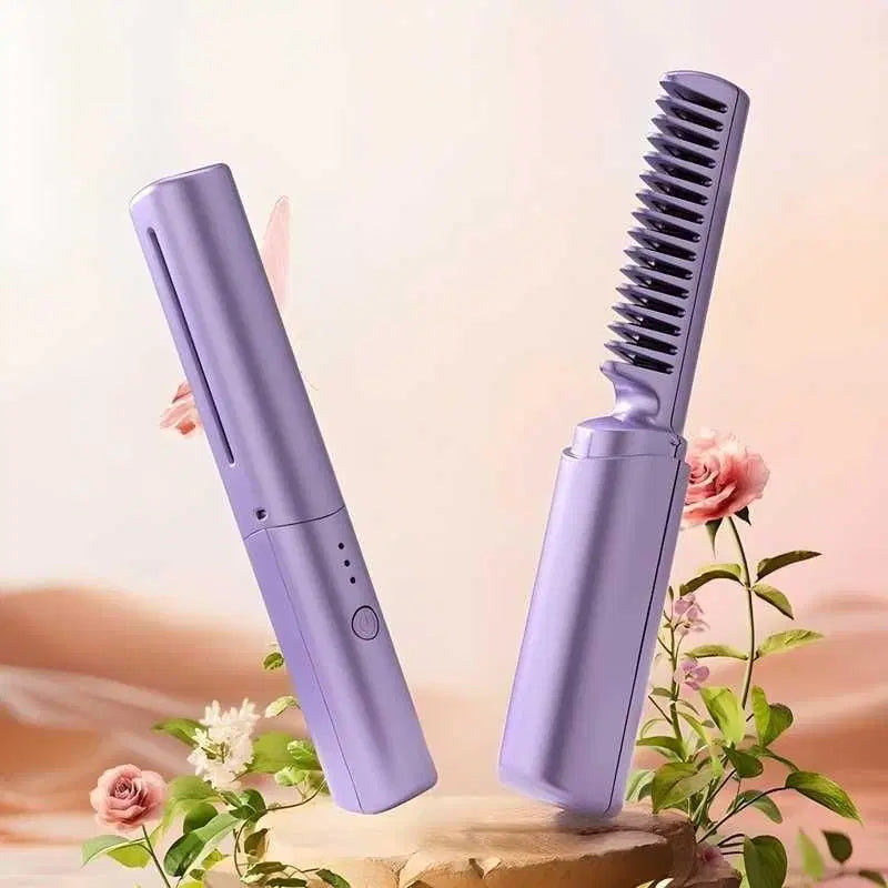 Meneflix Portable Mini Hair Straightener Cordless Rechargeable Mini Adjustable Hair Straightener Hot Comb 1238