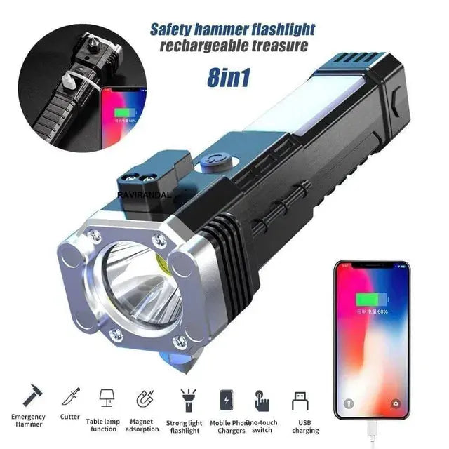 8 in 1 Portable Rechargeable Torch LED Flashlight 25960
