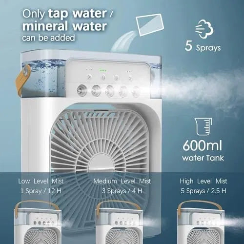Mini Cooler for Room Cooling Portable Mini Fan Cooler with 7 Colors LED Light, 3 Wind Speeds and 3 Spray Modes for Office, Home, Dorm, Travel (Random Color) 24505
